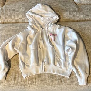 Mighty Fine White Hoodie with Pink Bow